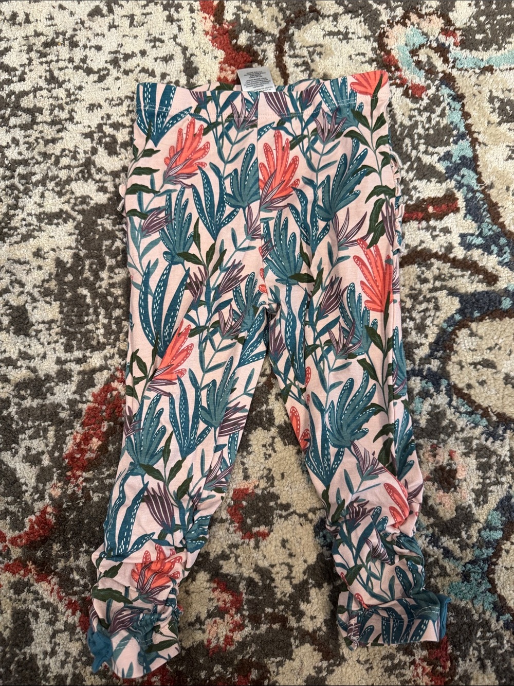 Ruffle Butts Floral Pink & Teal Girls Leggings